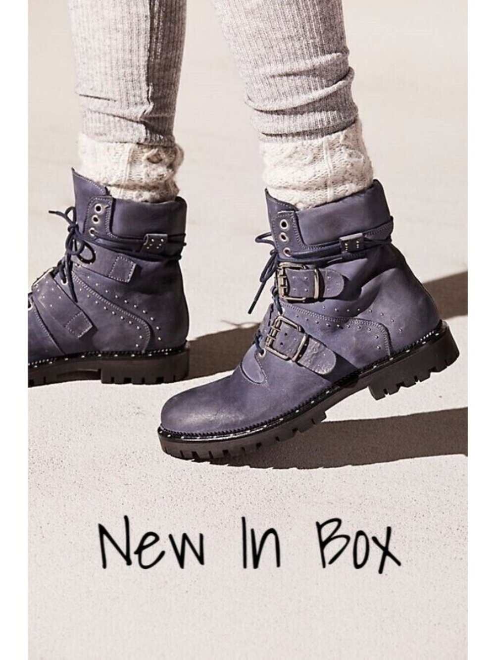Free People Studded Leather Hiker Boots - Women US 9.5 / EU 40, New in Box - Picture 2 of 3